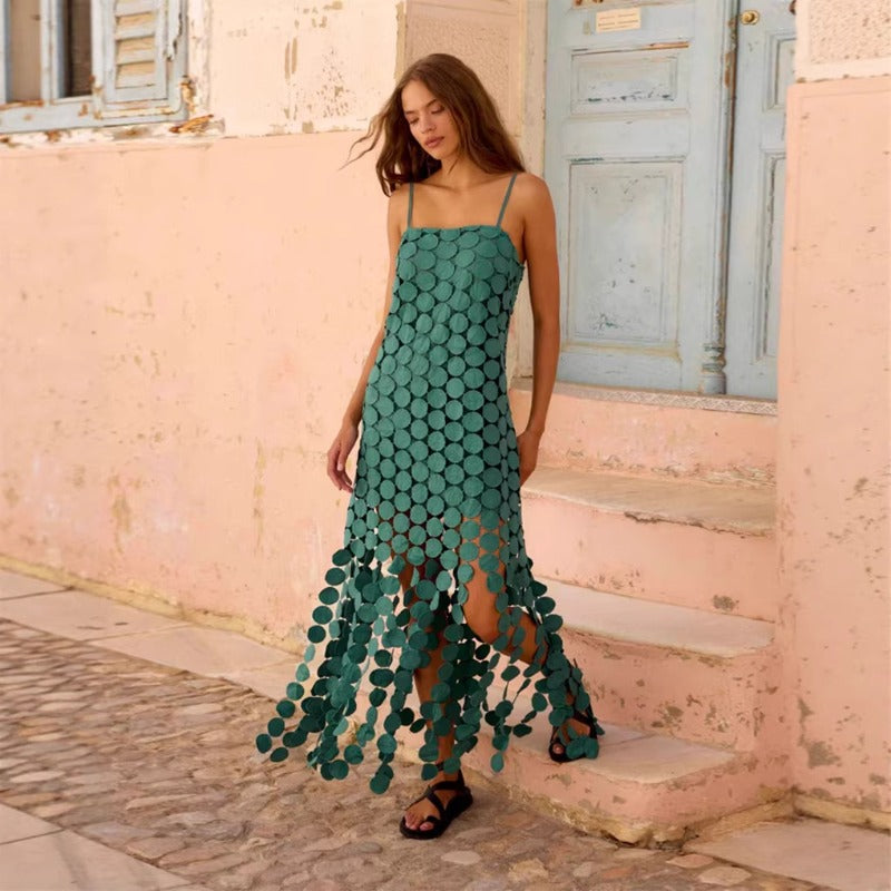Women's dress - cross-border summer french hollow-out camisole dress, fashionable lace, high-end elegant women's dress