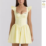 Women's dress - cross-border e-commerce summer style: sweet & spicy lace patchwork embroidered cinched waist cami dress