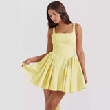 Women's dress - amazon us & europe spring/summer french chic high-end camisole solid color bowknot backless slip dress