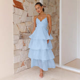 Women's dress: european & american cross-border sexy backless spaghetti strap cake pleated tie-up fashion evening party slim-fit dress