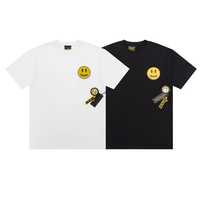 Drew house t shirt spring and summer d@ew small smiley face pattern round neck pullover short sleeves