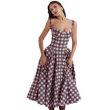 Women's dress - cross-border european & american style - french plaid high-end summer dress - spaghetti strap gingham maxi dress - court style