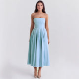 Women's dress: sexy summer outfit - high-end fishbone bandeau dress, pure & sultry style, hot girl slim fit, backless midi dress