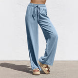 Women's tencel denim pants - spring/summer lightweight, european & american high-waisted, slimming, straight-leg, wide-leg, ice silk drape, casual pants