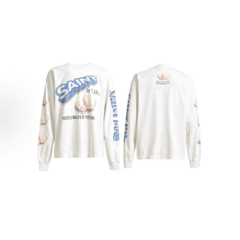 Saint m hoodie fall and winter s.m heart cookie pattern round neck pulloverlong sleeves