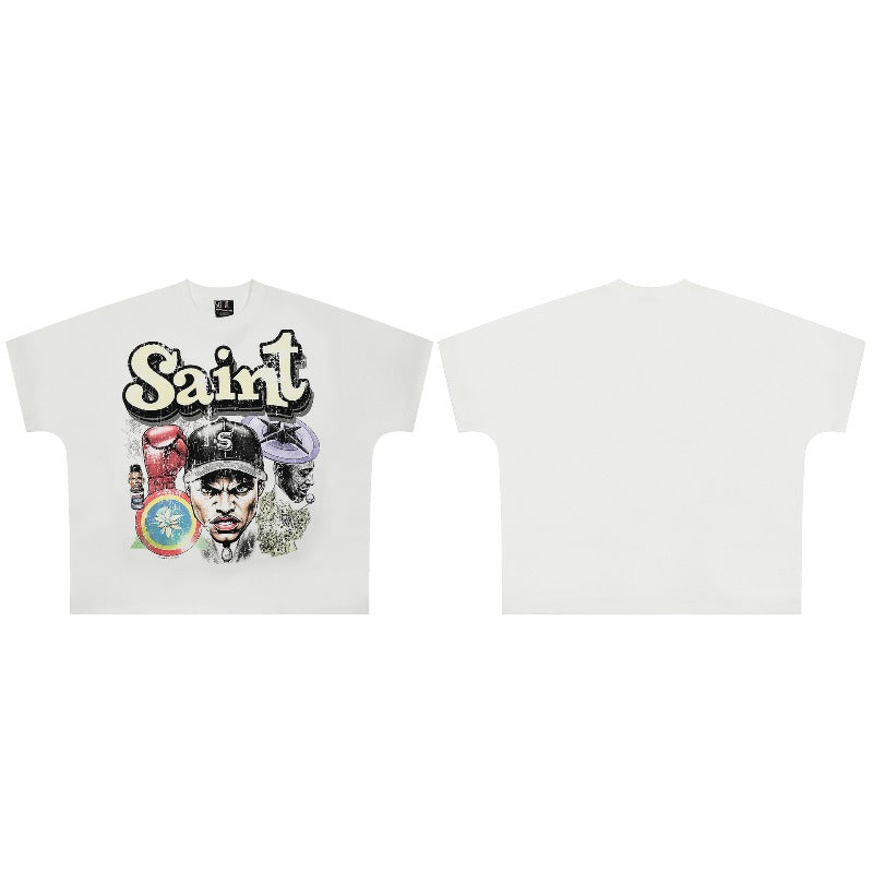 saint m t shirts  s.m. professional character graphic crew neck pullover short sleeve top - wholesale