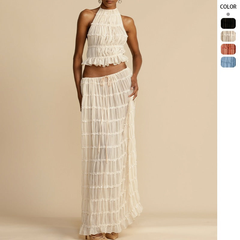 Women's dress: spring/summer european and american fashion sexy backless halter tie-up lace vest long dress set