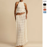 Women's dress: spring/summer european and american fashion sexy backless halter tie-up lace vest long dress set