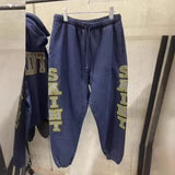 Saint m t pants - spring/autumn s.m letter print washed vintage elastic waist trousers