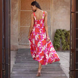 Women's dress - independent website, cross-border e-commerce, european & american style, sexy summer vacation print, fitted flare sleeve cami dress for women