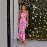 Women's dress - standalone store, us & european export, cross-border e-commerce, summer bandeau sleeveless printed slim-fit sexy dress