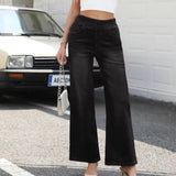 Women pants cross-border plus size denim loose pants women's high waistslimming look multi-flap pocket pantsstraight-legloose cat whiskers casual pants