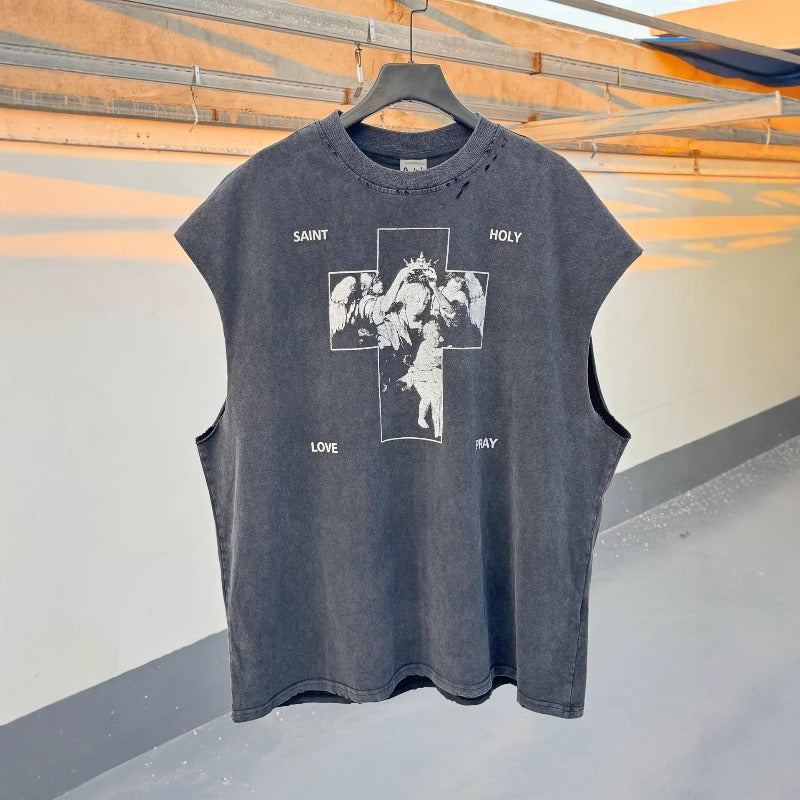 saint m t shirts  s.m vintage oil painting pattern pullover casual tank top - wholesale