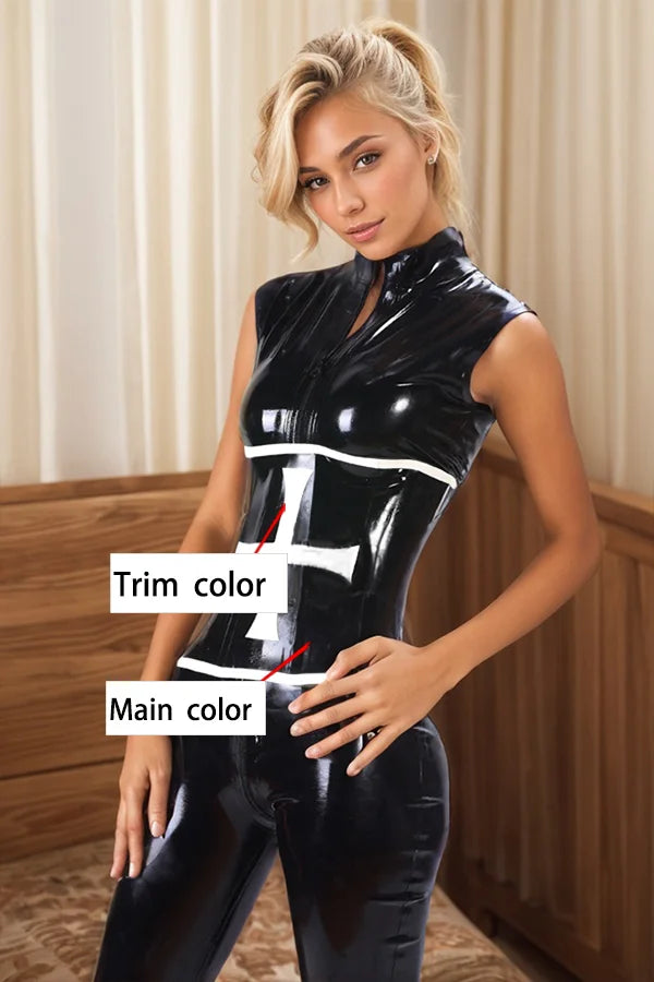 Women Latex Corsets Cross Square Byzantine Design Black