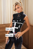 Women Latex Corsets Cross Square Byzantine Design Black