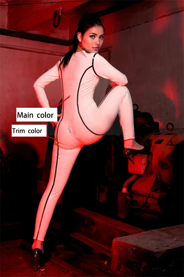 Women White Latex Catsuits Simple Sinful