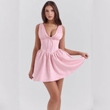 Women's french deep v-neck short princess dress - european & american style sexy bodycon mini dress - house collection