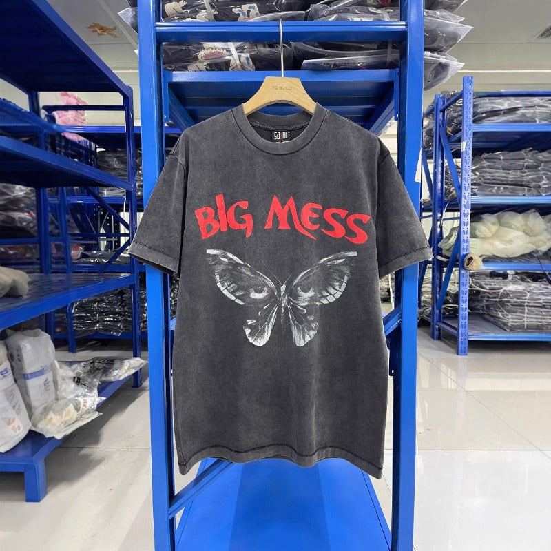 saint m t shirts  s.m. butterfly ghost face graphic crew neck short sleeve t-shirt - wholesale