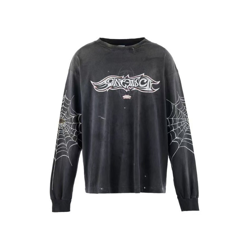 Saint m hoodie fall and winter s.m co-branded spider web pattern round neck pulloverlong sleeves