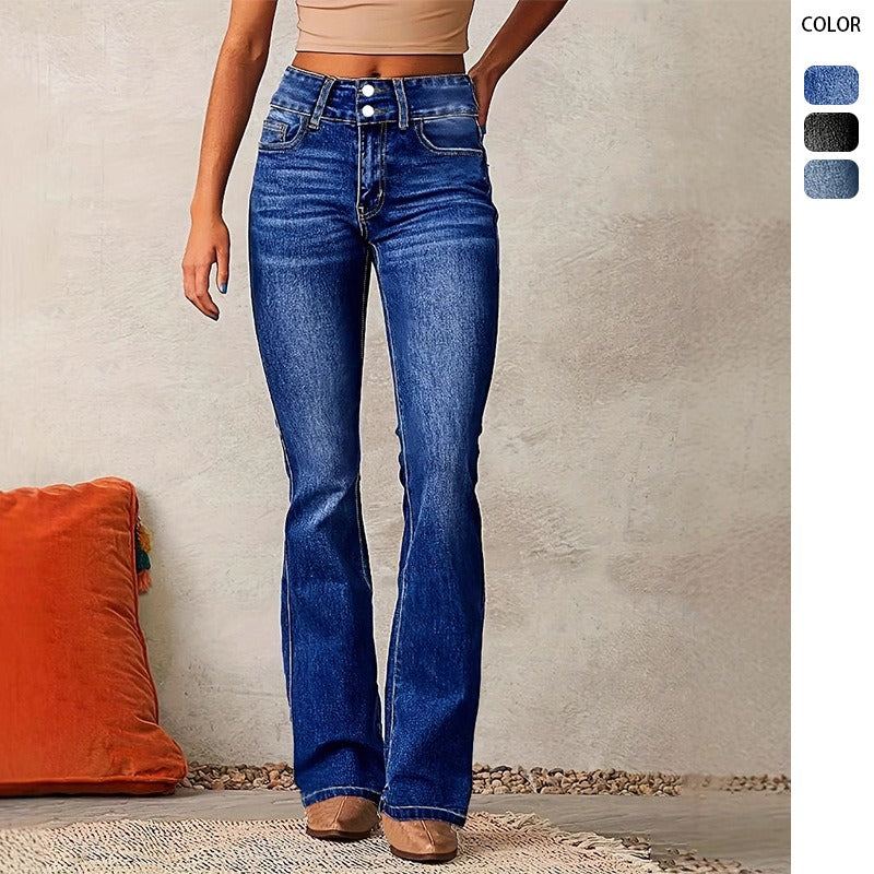 Women's spring amazon fashion retro stretch denim pants - ladies' washed flared jeans