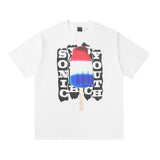 saint m t shirts  s.m ice cream letter graphic crew neck pullover short sleeve top - wholesale