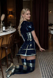 Women Latex Set Top Skirt Corset Stockings