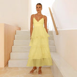 Women's dress: european & american cross-border sexy backless spaghetti strap cake pleated tie-up fashion evening party slim-fit dress