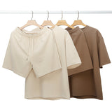 Heavyweight premium streetwear casual set - summer cotton short sleeve t-shirt and shorts matching outfit