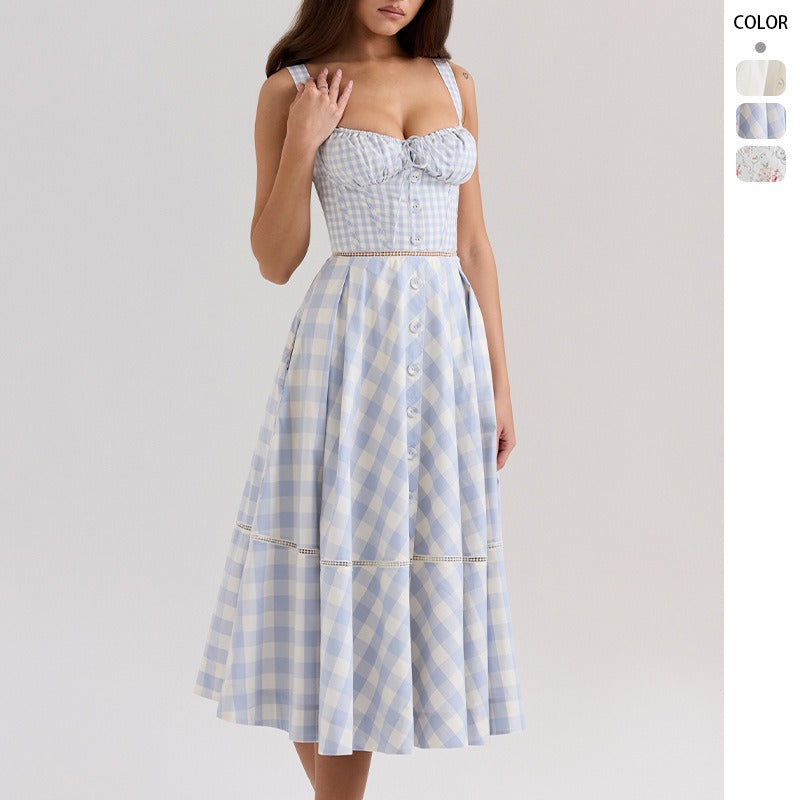 Women's dress - cross-border skirt - summer french style sexy waist-defining a-line high-end elegant dress for women