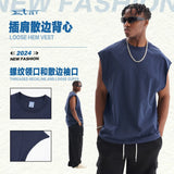 Personalized american fashionable brand heavy weight pure cotton loose edge vest pure colorlooseretro sleeveless t-shirt vest