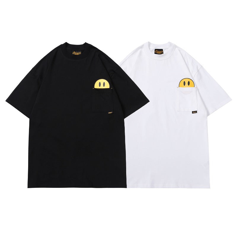 Drew house t-shirt - spring/summer collection - d@ew pocket smiley face graphic crew neck pullover short sleeve - wholesale single piece
