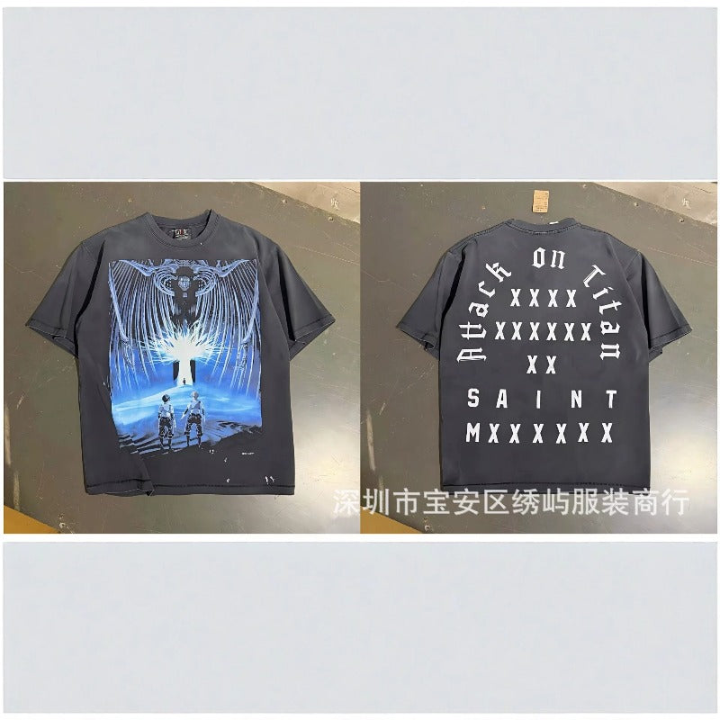 saint m t shirts  s.m cartoon series graphic crewneck pullover short sleeve t-shirt - wholesale