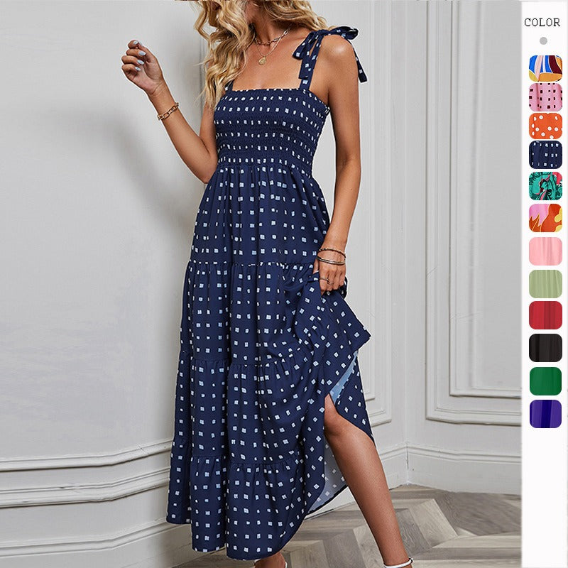 Women's dress - self-produced photos - amazon & wish cross-border - spring sexy backless printed vacation style cami dress