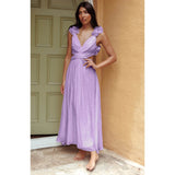 Women's dress: summer bestseller - cross-border chiffon floral pleated maxi dress with open back and criss-cross tie detail