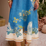 Women's dress: european and american cross-border independent station aliexpress personalized floral linen lantern sleeve fashionable cinched waist round neck dress