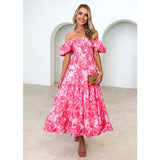 Women's dress: bestselling spring/summer one-shoulder printed puffy sleeve a-line dress for cross-border e-commerce (us/european platforms)