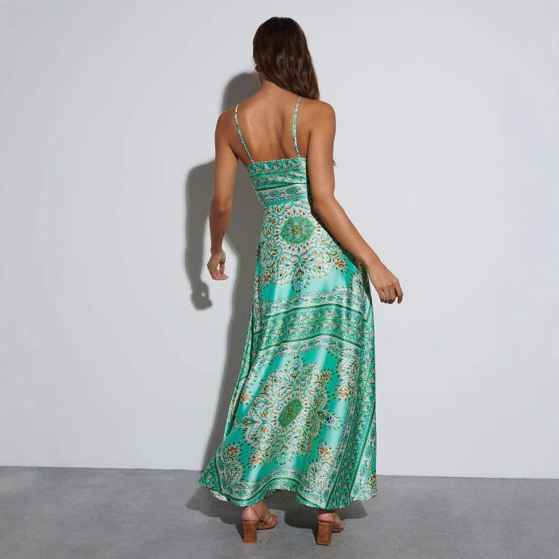 Women's dress - cross-border e-commerce, european & american spring bohemian style fashion printed camisole dress