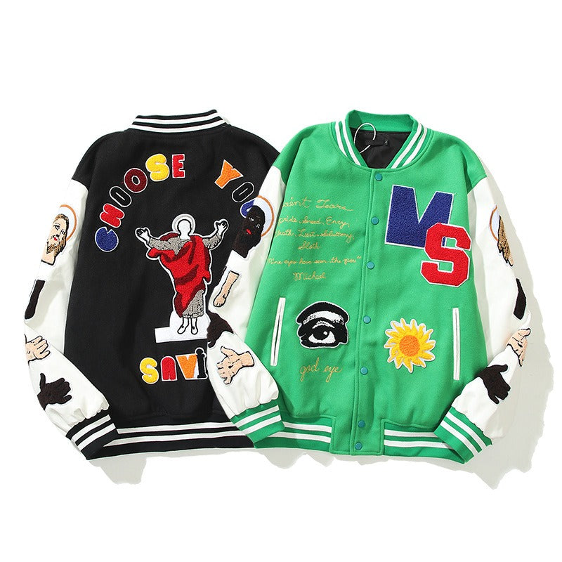 Saint m t jackets - spring/autumn s.m character & letter graphic baseball jacket