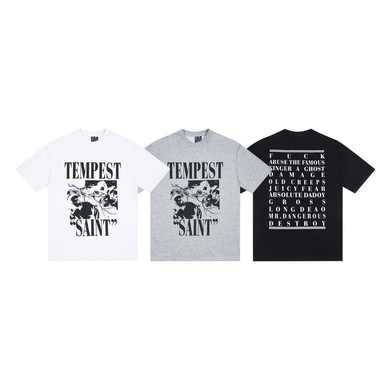 saint m t shirts  s.m character & letter graphic crew neck short sleeve tee