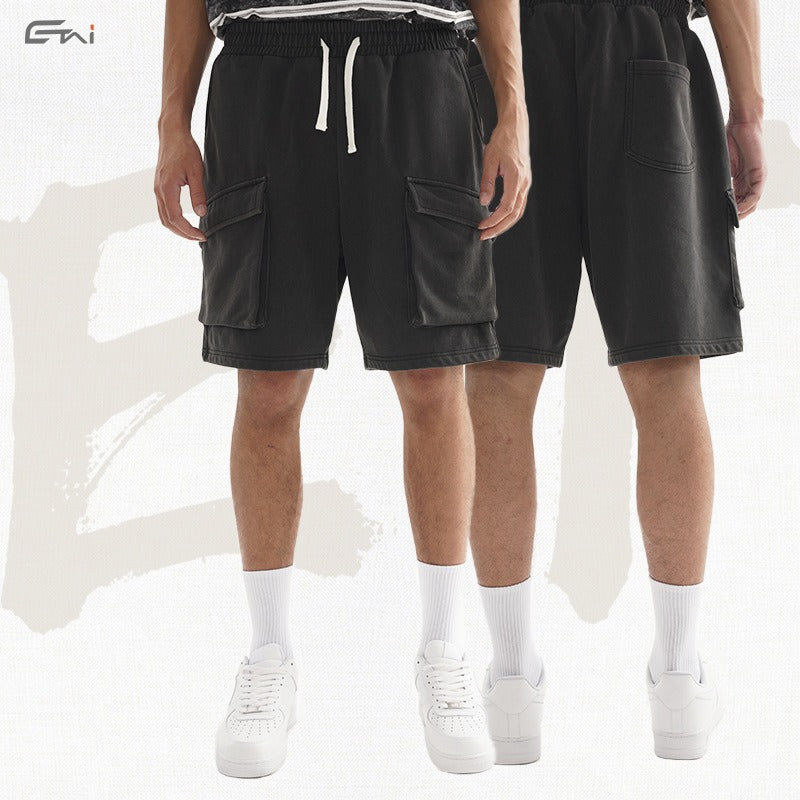 Etai men's clothing american streetwear oversized vintage style casual shorts - premium heavyweight washed cotton men's shorts