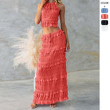 Women's sleeveless chiffon two-piece set: european & american style, spring/summer, elastic waist, loose fit, ins-inspired vacation dress set