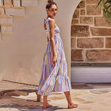 Women's dress - amazon women's clothing - spring/summer european and american casual plaid tie-up bandeau ruched maxi dress