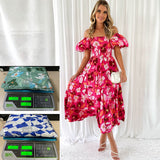 Women's dress: bestselling spring/summer one-shoulder printed puffy sleeve a-line dress for cross-border e-commerce (us/european platforms)