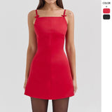 Women's sweet style dress - summer fashion solid color bowknot patchwork design camisole mini dress