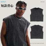Personalizedretro washed short tank top% cotton plaidcasual tank top square version sleeveless men t-shirt