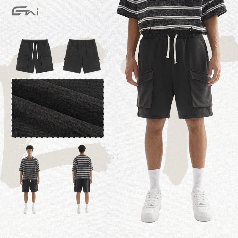 Etai men's clothing american streetwear oversized vintage style casual shorts - premium heavyweight washed cotton men's shorts