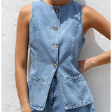Women's pants: spring/summer amazon independent store fashion sleeveless cinched waist high-waisted loose denim shorts set (us/eu style)