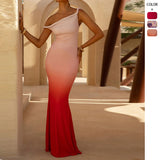Women's dress - european & american style, amazon cross-border summer export, one-shoulder/off-shoulder evening gown, slimming & figure-flattering, spliced mermaid maxi dress