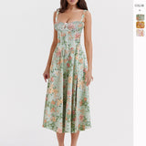 Women's dress: european and american style, high-end sensibility, spaghetti strap, sexy backless, summer floral print, french style dress for women