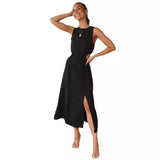 Women's dress - european & american cross-border e-commerce dress - sexy round neck solid color elegant bodycon slit dress - sexy style